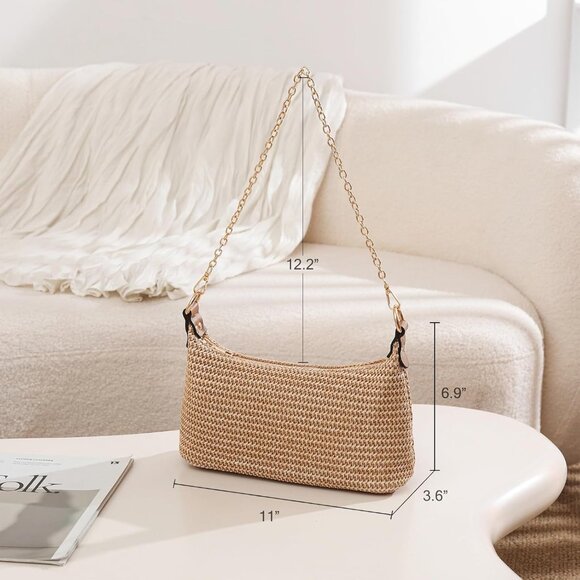 Women Straw Shoulder Bag Small Woven Beach Tote Purse Summer Casual - Picture 3 of 6